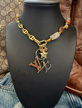 Load image into Gallery viewer, X~Large Repurposed Louis Vuitton Two~Tone LoVe Natural Gemstone Hand Knotted Necklace