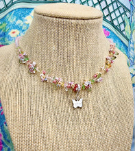 Load image into Gallery viewer, Repurposed Gucci Butterfly Charm &amp; Pastel Flowers Necklace
