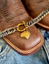 Load image into Gallery viewer, Repurposed Gucci Tag Puffy Heart &amp; Shackle Mix Metals Necklace