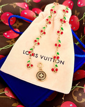 Load image into Gallery viewer, Repurposed Louis Vuitton Café &amp; Gold Signature Flower Removable Charm &amp; 🍒 Chain Necklace