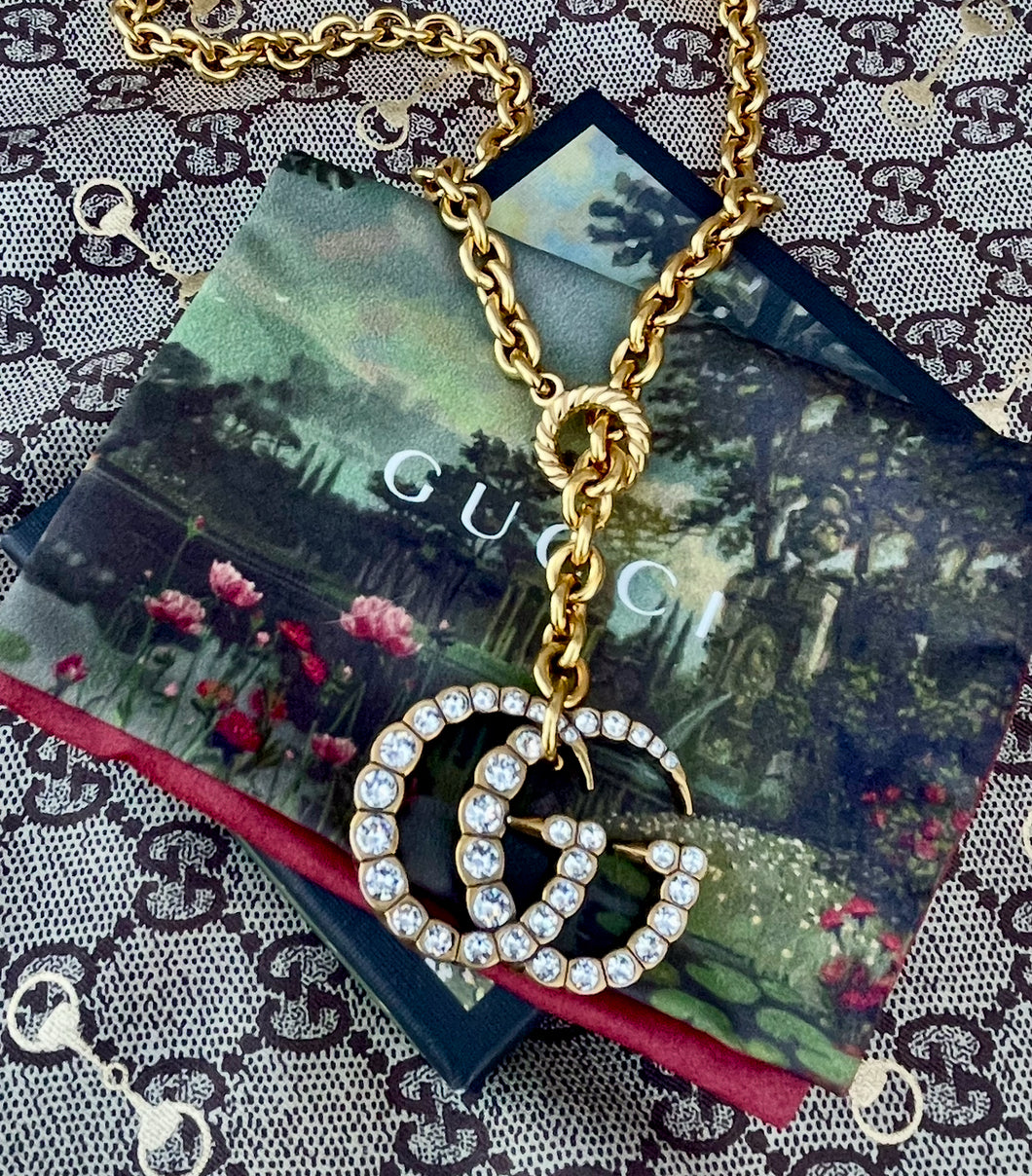 Repurposed  Gucci Interlocking GG Crystal Pavè Lariat Necklace