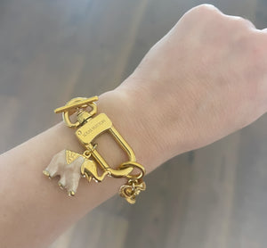 Repurposed Louis Vuitton KeyClasp & Vintage Enameled Elephant Charm Bracelet