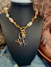 Load image into Gallery viewer, X~Large Repurposed Louis Vuitton Two~Tone LoVe Natural Gemstone Hand Knotted Necklace