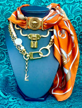 Load image into Gallery viewer, Stunning Large Repurposed Versace Medusa Hardware &amp; 100% Silk Scarf Necklace
