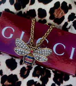 *Very Rare*Repurposed Gucci Margaret Queen Bee Crystal Pave Necklace
