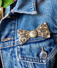 Load image into Gallery viewer, *One of a Kind* Repurposed Gucci Pearl Button &amp; Vintage Bow Brooch/Necklace