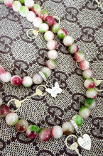 Load image into Gallery viewer, Repurposed .925 Sterling Gucci Heart Charm Hand~Beaded 8mm Tourmaline Necklace