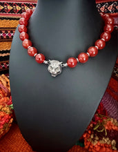 Load image into Gallery viewer, Repurposed *Rare* 3D Gucci Carved Sterling Tiger Head Hand~Beaded 10mm Red Carnelian Necklace