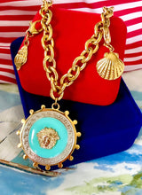 Load image into Gallery viewer, *Very Rare*Repurposed 1980’s Turquoise Versace Button &amp; Removable Charm Necklace