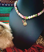Load image into Gallery viewer, Repurposed Cafe &amp; Gold Tone Louis Vuitton Coin Hand~Beaded 8mm Tourmaline Necklace