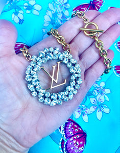 *Very Rare*Large Repurposed Crystal Louis Vuitton Hardware & Swarovski Crystal Accent Necklace