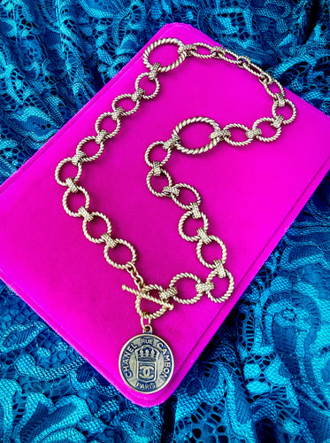 Repurposed Rue Cambon Paris CC Coin Vintage Toggle Necklace