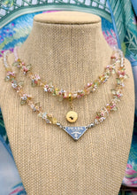 Load image into Gallery viewer, Repurposed Prada Soft Blue &amp; Silver Tag Pastel Flowers Necklace
