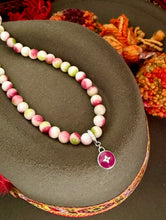 Load image into Gallery viewer, Repurposed Silver &amp; Magenta Louis Vuitton Coin Hand~Beaded 8mm Tourmaline Necklace