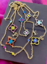 Load image into Gallery viewer, *Very Rare* Large Repurposed Louis Vuitton Turquoise &amp; Pink Signature Flower Charm Necklace