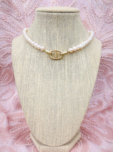 Repurposed Christian Dior CD Charm & Freshwater Pearls Necklace
