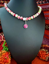 Load image into Gallery viewer, Repurposed Silver &amp; Magenta Louis Vuitton Coin Hand~Beaded 8mm Tourmaline Necklace