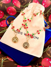 Load image into Gallery viewer, Repurposed Louis Vuitton Café &amp; Gold Signature Flower Removable Charm &amp; 🍒 Chain Necklace