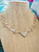 Load image into Gallery viewer, Repurposed Prada Beige &amp; Silver Tag Pastel Flowers Necklace