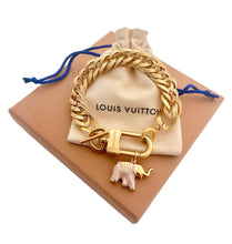 Load image into Gallery viewer, Repurposed Louis Vuitton KeyClasp &amp; Vintage Enameled Elephant Charm Bracelet