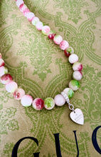 Load image into Gallery viewer, Repurposed .925 Sterling Gucci Heart Charm Hand~Beaded 8mm Tourmaline Necklace