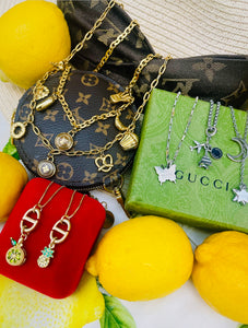 Repurposed Christian Dior Cut~Out CD Charm & Crystal Pavé Pineapple Necklace