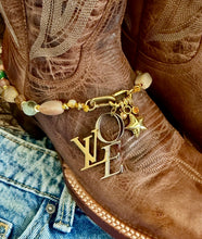 Load image into Gallery viewer, X~Large Repurposed Louis Vuitton Two~Tone LoVe Natural Gemstone Hand Knotted Necklace