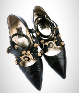 *One of a Kind* Repurposed Versace Medusa Hardware & Crystal Drop Earrings