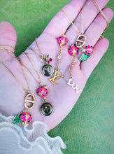 Load image into Gallery viewer, Repurposed Louis Vuitton Coin &amp; Pink Enameled Ladybug Charm Necklace