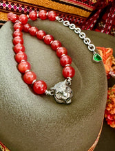 Load image into Gallery viewer, Repurposed *Rare* 3D Gucci Carved Sterling Tiger Head Hand~Beaded 10mm Red Carnelian Necklace