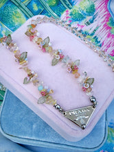 Load image into Gallery viewer, Repurposed Prada Beige &amp; Silver Tag Pastel Flowers Necklace