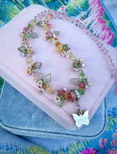 Load image into Gallery viewer, Repurposed Gucci Butterfly Charm &amp; Pastel Flowers Necklace