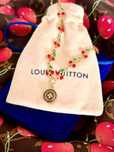 Load image into Gallery viewer, Repurposed Louis Vuitton Café &amp; Gold Signature Flower Removable Charm &amp; 🍒 Chain Necklace