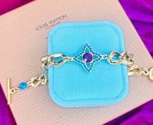 Load image into Gallery viewer, *Very Rare* Medium Repurposed Louis Vuitton Royal Blue &amp; Magenta Crystal Charm Vintage Bracelet