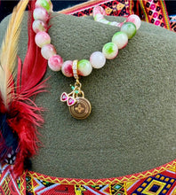 Load image into Gallery viewer, Repurposed Cafe &amp; Gold Tone Louis Vuitton Coin Hand~Beaded 8mm Tourmaline Necklace