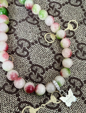 Load image into Gallery viewer, Repurposed .925 Sterling Gucci Butterfly Charm Hand~Beaded 8mm Tourmaline Necklace