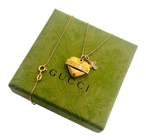 Repurposed Gucci Hardware Tag and Heart Charm Necklace