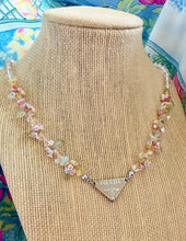 Load image into Gallery viewer, Repurposed Prada Beige &amp; Silver Tag Pastel Flowers Necklace