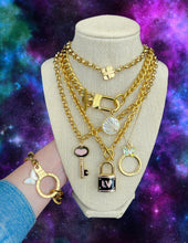 Load image into Gallery viewer, Repurposed Louis Vuitton Keyring &amp; Butterfly Charm Vintage Bracelet