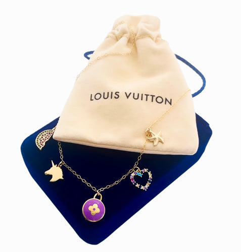 Repurposed Louis Vuitton Purple & Gold Signature Flower Necklace