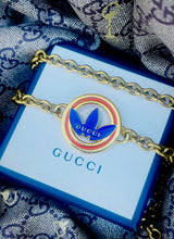 Load image into Gallery viewer, *Rare* Repurposed Gucci X Adidas Blue &amp; Orange Enameled Necklace