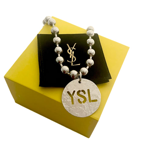 X~Large Repurposed Yves Saint Laurent Hammered Charm Necklace