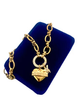 Load image into Gallery viewer, Repurposed Gucci Tag Vintage Heart Crystal Carabiner Necklace