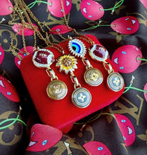 Load image into Gallery viewer, Repurposed Louis Vuitton Gold &amp; Brown Disc Football Necklace