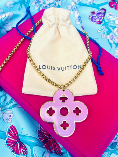 X~Large Repurposed Reversible Fuchsia & Light Pink Louis Vuitton Charm 2 in 1 Necklace