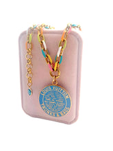 Load image into Gallery viewer, *Rare* X~Large Repurposed Baby Blue &amp; Gold Louis Vuitton Trunks &amp; Bags Coin Necklace