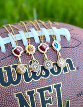 Load image into Gallery viewer, Repurposed Louis Vuitton Gold &amp; Brown Monogram Flower Disc Evil Eye Protection Necklace