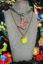 Load image into Gallery viewer, Large Repurposed Louis Vuitton Trunks &amp; Bags Green~Gold Coin Ladybug Necklace