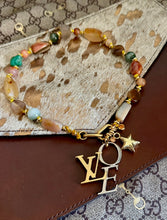 Load image into Gallery viewer, X~Large Repurposed Louis Vuitton Two~Tone LoVe Natural Gemstone Hand Knotted Necklace