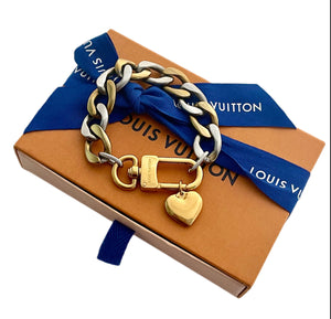 Repurposed Louis Vuitton Keyring & Lapis Star Charm Mixed Metals Bracelet